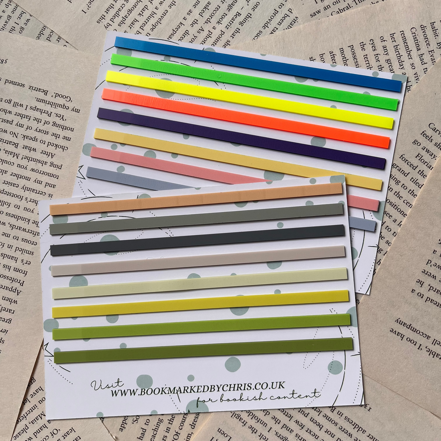 Colorful striped highlighting strip stickers on a textured paper background